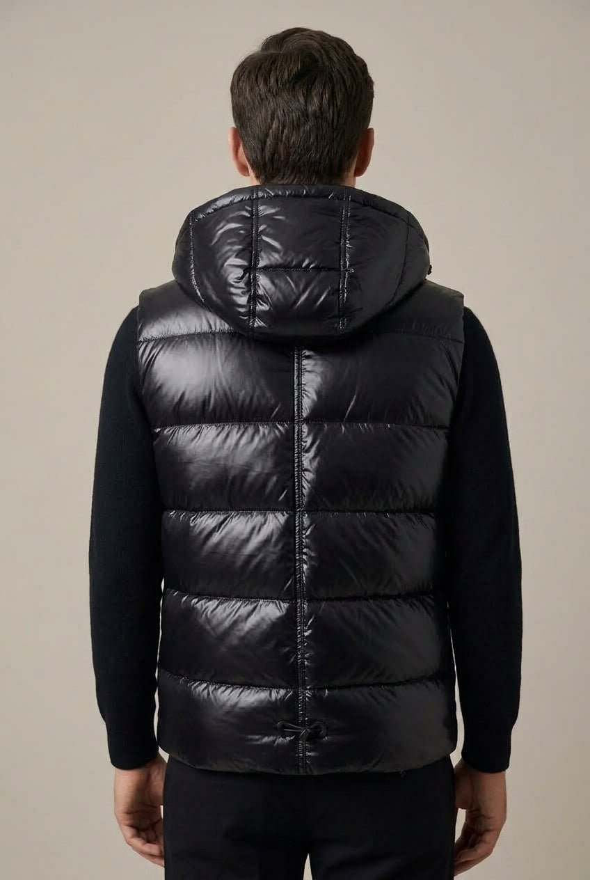 Men Cardigan | Hooded Quilted Vest with Zip Front Closure - Evergreen Outfits- Cardigans