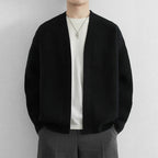 Men Cardigan | Open Front Ribbed Knit Dropped Shoulder Fit - Evergreen Outfits- Cardigans