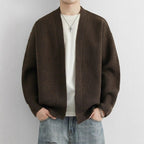 Men Cardigan | Open Front Ribbed Knit Dropped Shoulder Fit - Evergreen Outfits- Cardigans