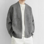Men Cardigan | Open Front Ribbed Knit Dropped Shoulder Fit - Evergreen Outfits- Cardigans