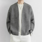 Men Cardigan | Open Front Ribbed Knit Dropped Shoulder Fit - Evergreen Outfits- Cardigans