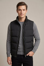 Men Cardigan | Quilted Stand Collar Full-Zip Sleeveless Vest - Evergreen Outfits- Cardigans