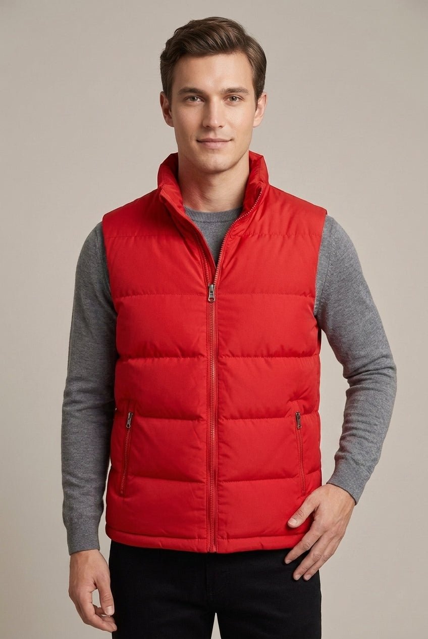 Men Cardigan | Quilted Stand Collar Full-Zip Sleeveless Vest - Evergreen Outfits- Cardigans