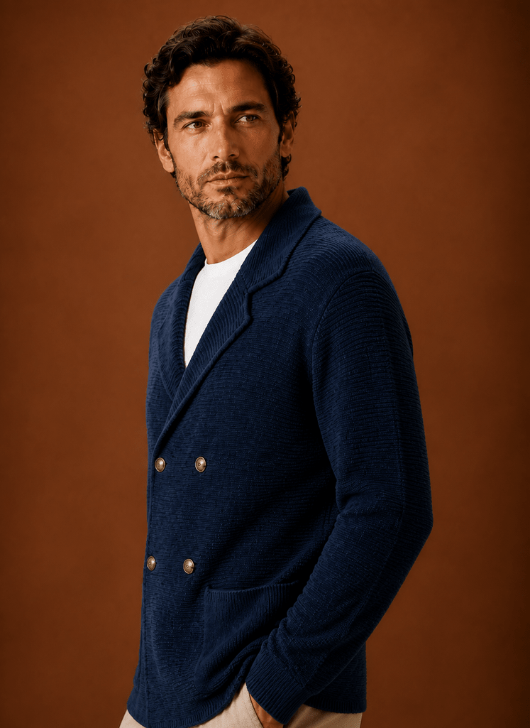 Men Cardigan | Relaxed Fit Double-Breasted Shawl Collar - Evergreen Outfits- Cardigans