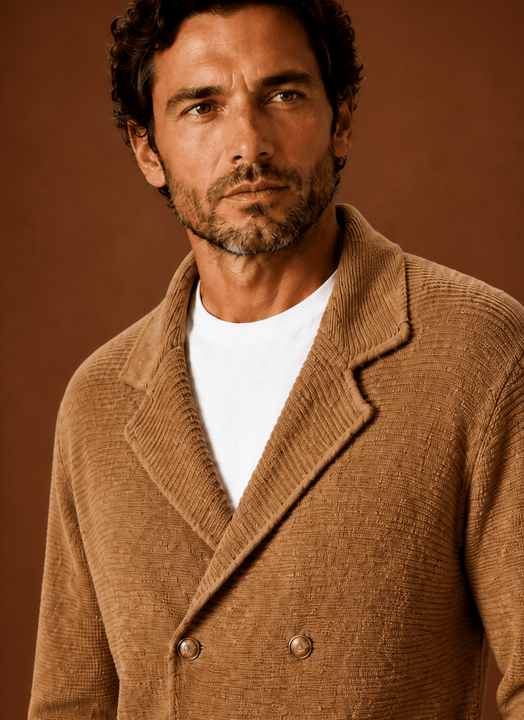 Men Cardigan | Relaxed Fit Double-Breasted Shawl Collar - Evergreen Outfits- Cardigans