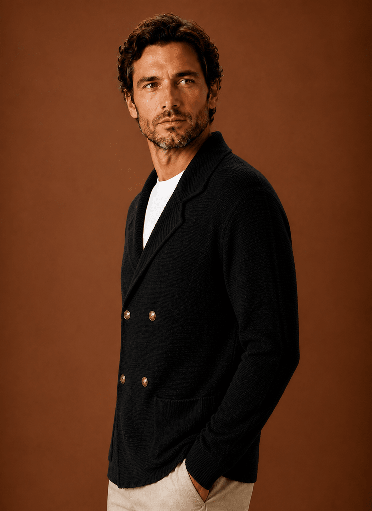 Men Cardigan | Relaxed Fit Double-Breasted Shawl Collar - Evergreen Outfits- Cardigans