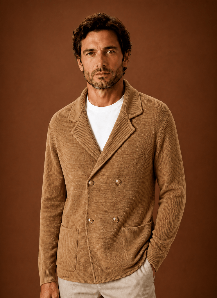 Men Cardigan | Relaxed Fit Double-Breasted Shawl Collar - Evergreen Outfits- Cardigans