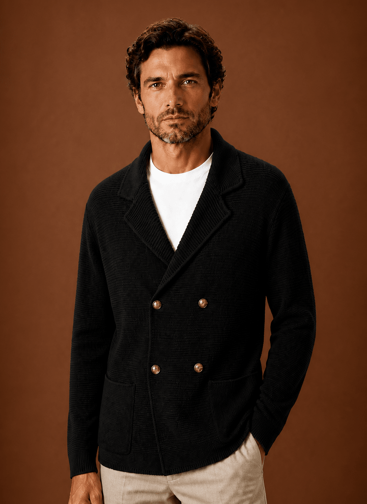 Men Cardigan | Relaxed Fit Double-Breasted Shawl Collar - Evergreen Outfits- Cardigans
