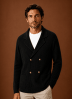 Men Cardigan | Relaxed Fit Double-Breasted Shawl Collar - Evergreen Outfits- Cardigans