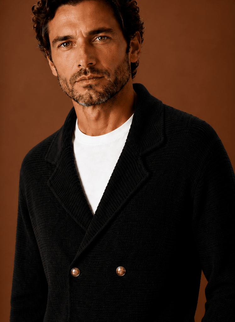 Men Cardigan | Relaxed Fit Double-Breasted Shawl Collar - Evergreen Outfits- Cardigans