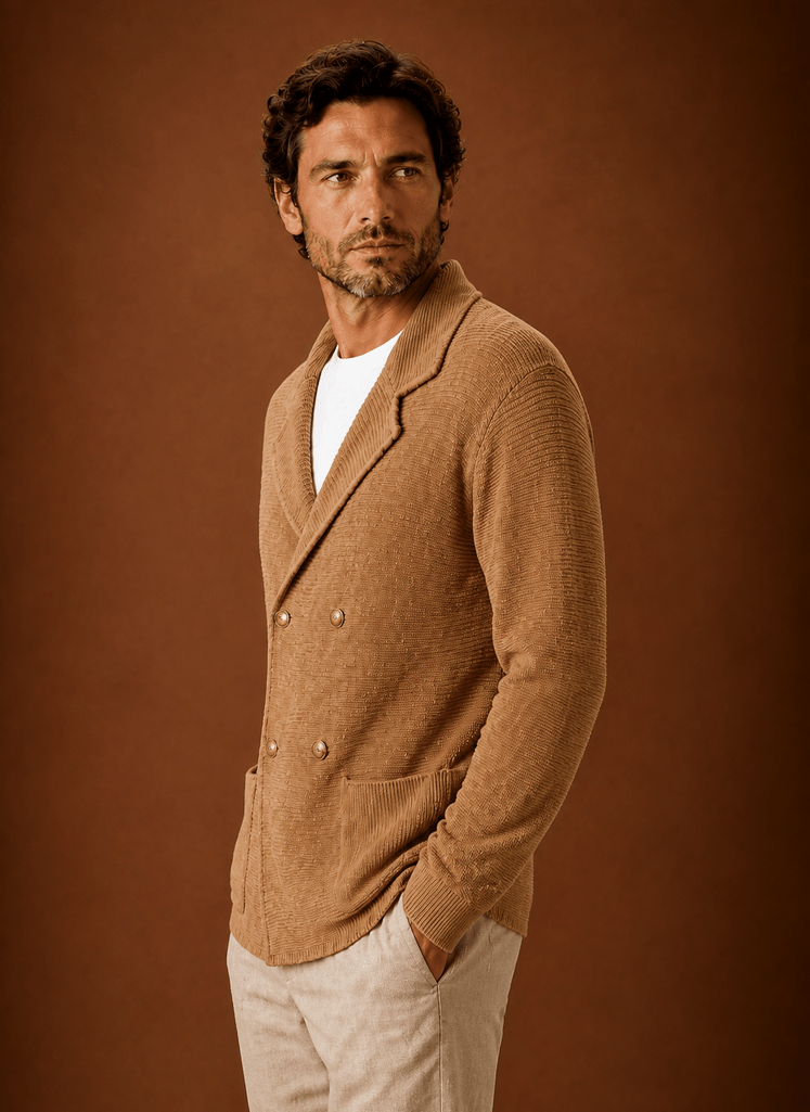 Men Cardigan | Relaxed Fit Double-Breasted Shawl Collar - Evergreen Outfits- Cardigans