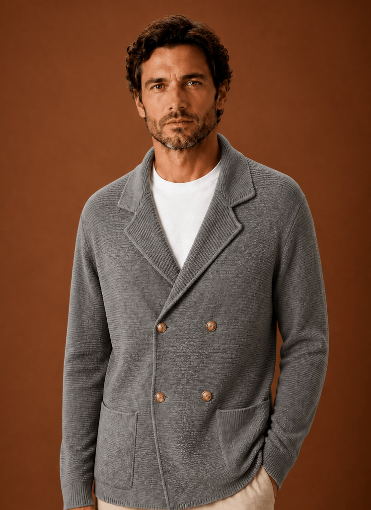 Men Cardigan | Relaxed Fit Double-Breasted Shawl Collar - Evergreen Outfits- Cardigans