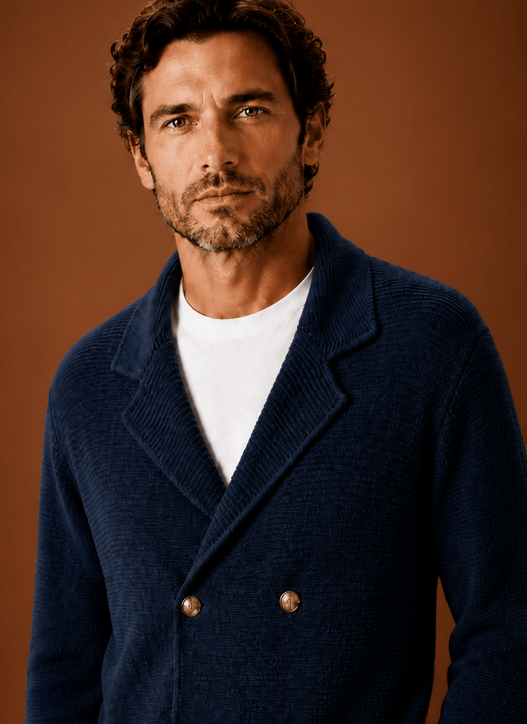 Men Cardigan | Relaxed Fit Double-Breasted Shawl Collar - Evergreen Outfits- Cardigans