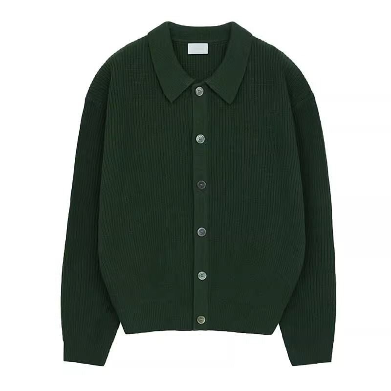 Men Cardigan | Ribbed Knit with Collared Button-Front - Evergreen Outfits- Cardigans