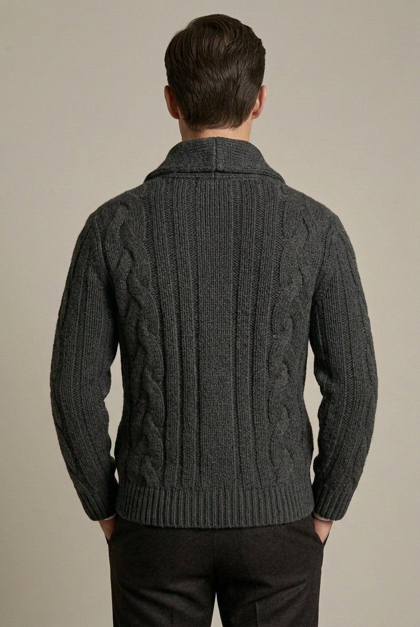 Men Cardigan | Shawl Collar Cable Knit Button-Front Regular Fit - Evergreen Outfits- Cardigans
