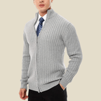 Men Cardigan | Zip-Up Ribbed Knit with Stand Collar Fit - Evergreen Outfits- Cardigans