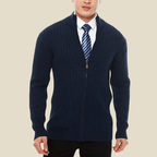 Men Cardigan | Zip-Up Ribbed Knit with Stand Collar Fit - Evergreen Outfits- Cardigans