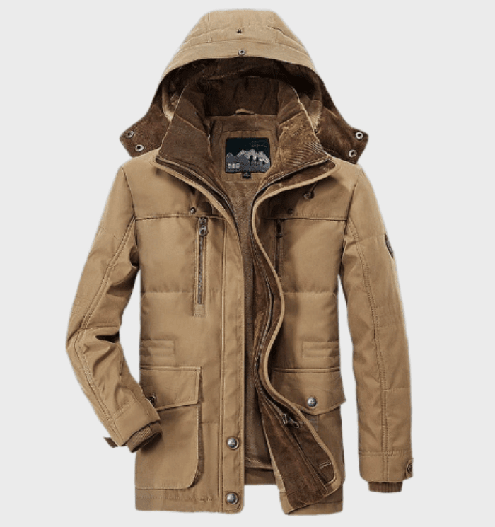 Men Coat | Hooded Padded Design with Zip Front Closure - Evergreen Outfits- Coats