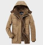 Men Coat | Hooded Padded Design with Zip Front Closure - Evergreen Outfits- Coats