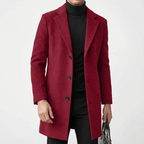 Men Coat | Slim Fit Mid-Thigh Length Three-Button Front - Evergreen Outfits- Coats