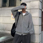 Men Hoodie | Full-Zip Ribbed Knit with Relaxed Fit - Evergreen Outfits- Sweaters