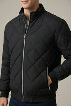 Men Jacket | Diamond Quilted Stand Collar with Front Zip - Evergreen Outfits- Jackets