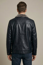 Men Jacket | Faux Leather Biker with Fleece-Lined Interior - Evergreen Outfits- Jackets