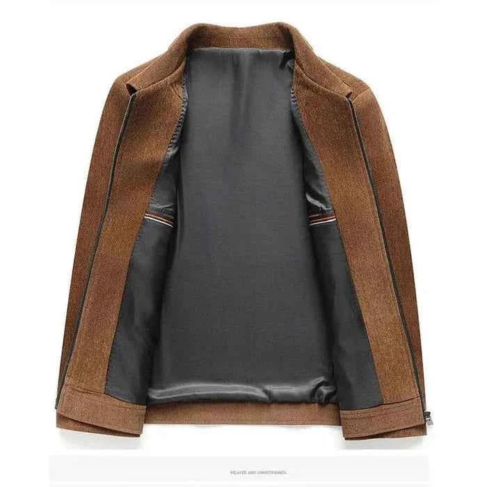 Men Jacket | Full-Zip Front with Ribbed Vertical Texture - Evergreen Outfits- Jackets