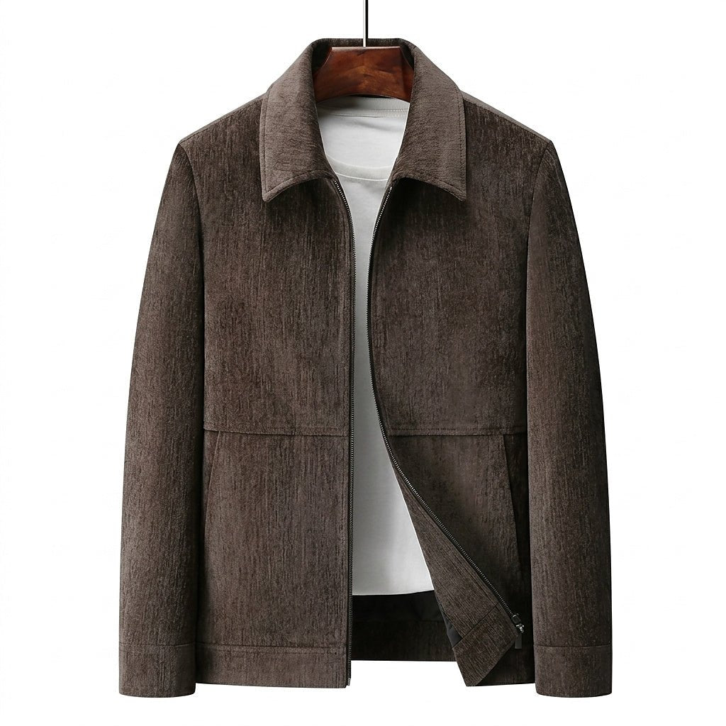 Men Jacket | Full-Zip Front with Ribbed Vertical Texture - Evergreen Outfits- Jackets