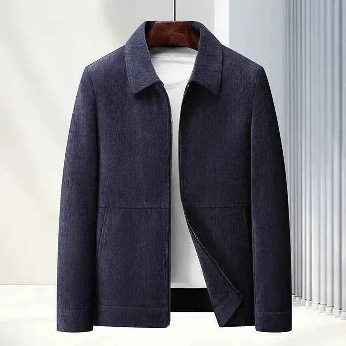 Men Jacket | Full-Zip Front with Ribbed Vertical Texture - Evergreen Outfits- Jackets