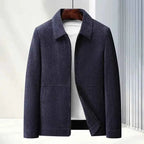 Men Jacket | Full-Zip Front with Ribbed Vertical Texture - Evergreen Outfits- Jackets