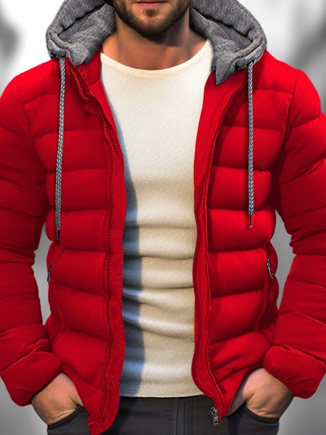 Men Jacket | Hooded Zip Front with Adjustable Drawstring - Evergreen Outfits- Jackets