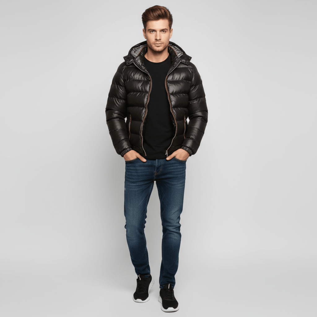Men Jacket | Quilted Insulated Hood with Zip Snap Front - Evergreen Outfits- Jackets