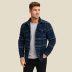 Men Jacket | Quilted Lined Plaid Flannel Button-Front Fit - Evergreen Outfits- Jackets
