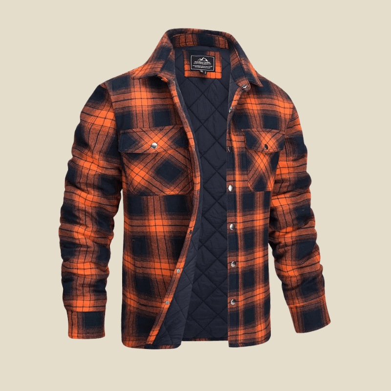 Men Jacket | Quilted Lined Plaid Flannel Button-Front Fit - Evergreen Outfits- Jackets