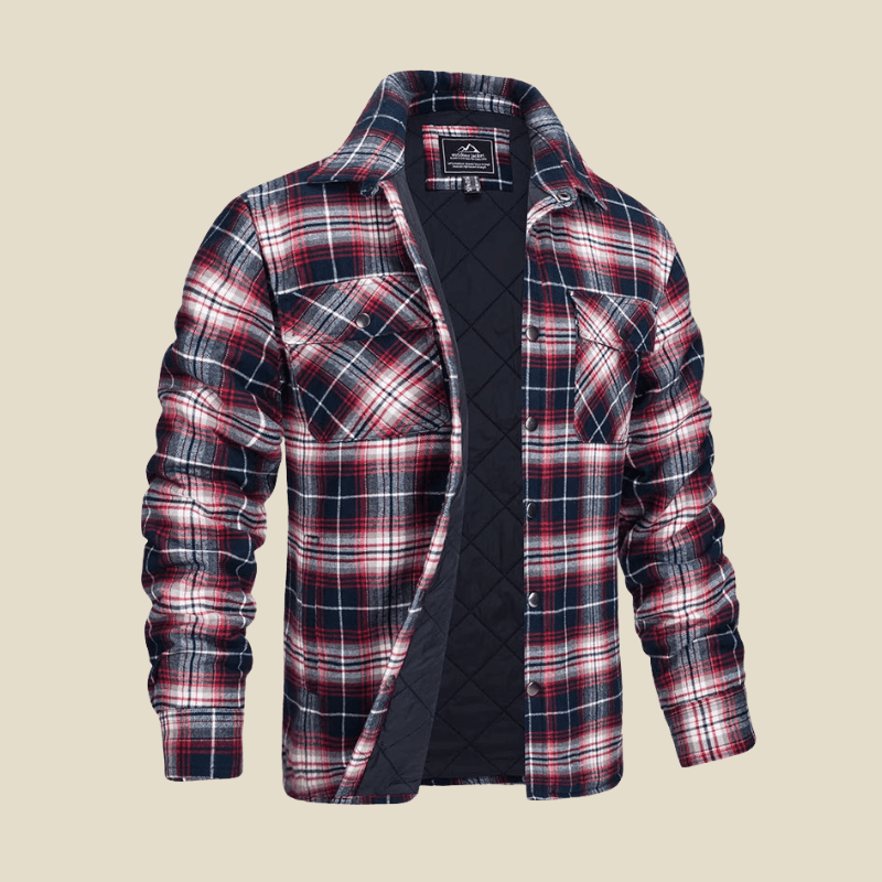 Men Jacket | Quilted Lined Plaid Flannel Button-Front Fit - Evergreen Outfits- Jackets