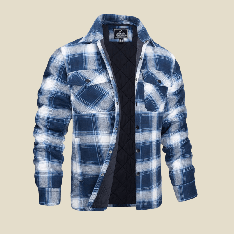 Men Jacket | Quilted Lined Plaid Flannel Button-Front Fit - Evergreen Outfits- Jackets