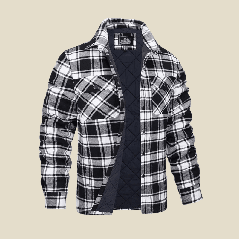 Men Jacket | Quilted Lined Plaid Flannel Button-Front Fit - Evergreen Outfits- Jackets