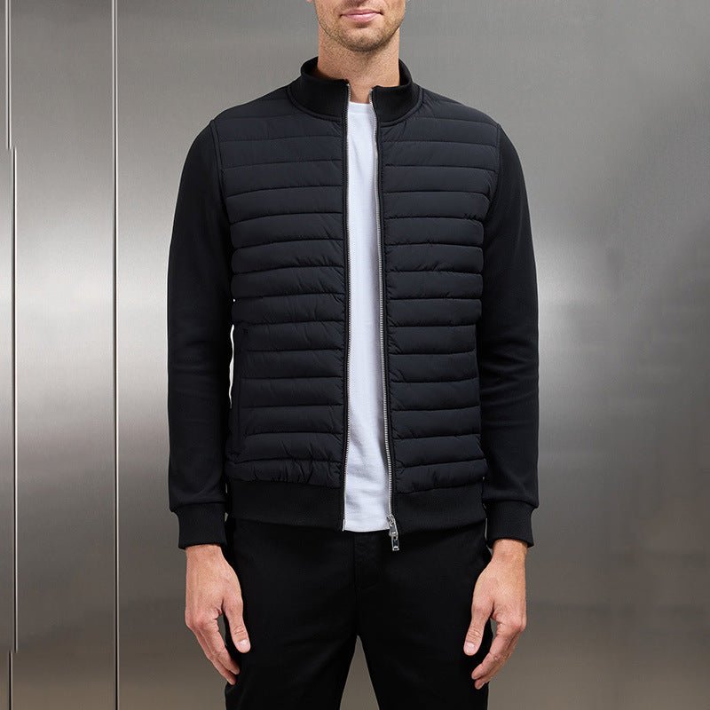 Men Jacket | Quilted Panel Front with Stand Collar Zip - Evergreen Outfits- Jackets