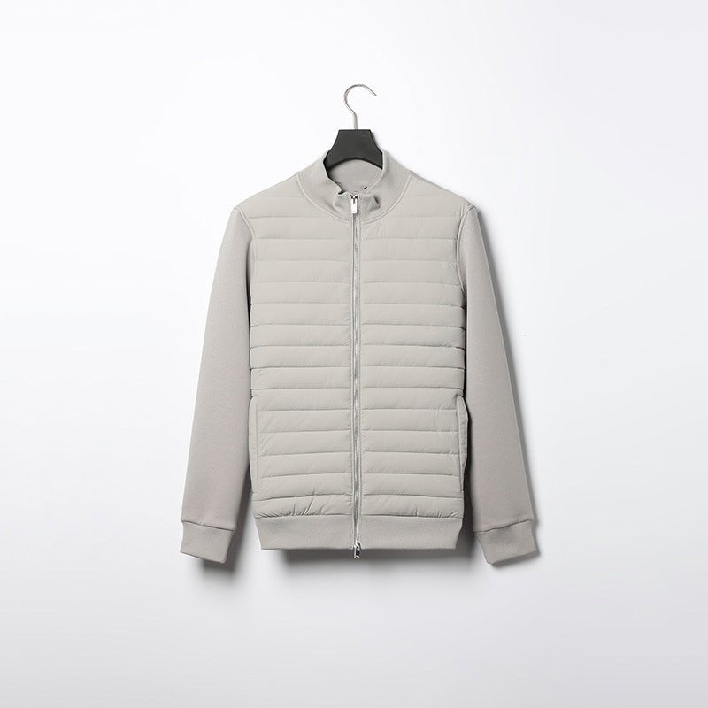 Men Jacket | Quilted Panel Front with Stand Collar Zip - Evergreen Outfits- Jackets