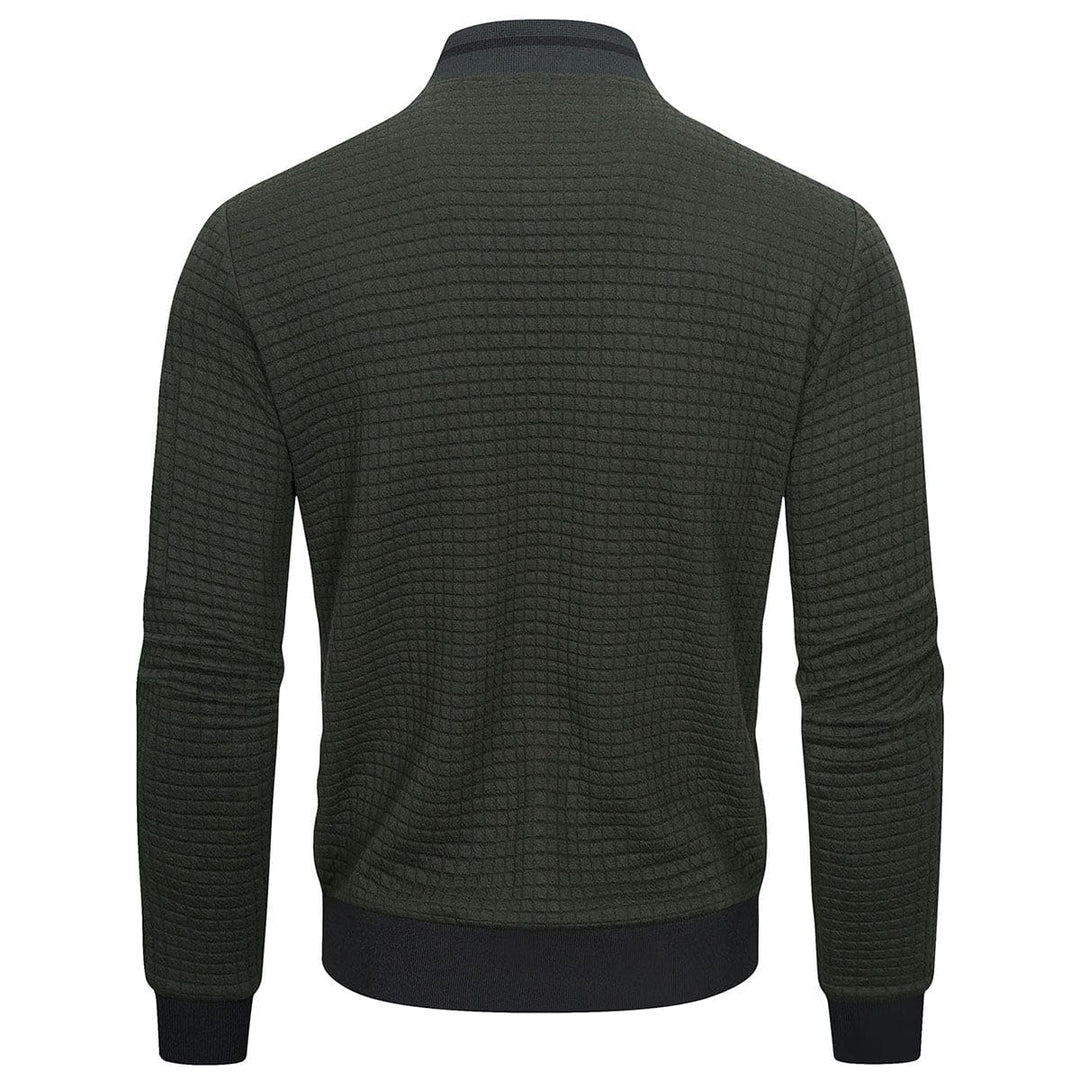 Men Jacket | Quilted Panels with Stand Collar and Zip Front - Evergreen Outfits- Jackets