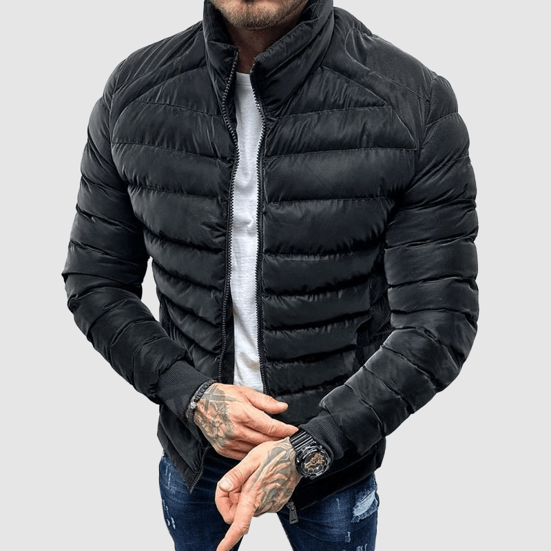 Men Jacket | Quilted Shell with Front Zip and Stand Collar - Evergreen Outfits- Jackets
