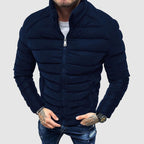 Men Jacket | Quilted Shell with Front Zip and Stand Collar - Evergreen Outfits- Jackets