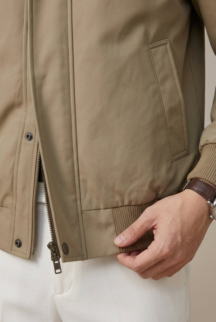 Men Jacket | Slim Fit Zip Front with Ribbed Cuffs - Evergreen Outfits- Jackets