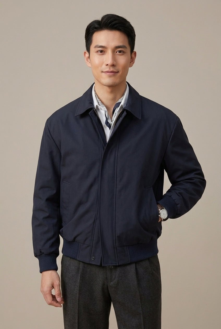 Men Jacket | Slim Fit Zip Front with Ribbed Cuffs - Evergreen Outfits- Jackets