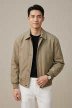Men Jacket | Slim Fit Zip Front with Ribbed Cuffs - Evergreen Outfits- Jackets