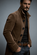 Men Jacket | Stand Collar Bomber with Ribbed Corduroy Texture - Evergreen Outfits- Jackets