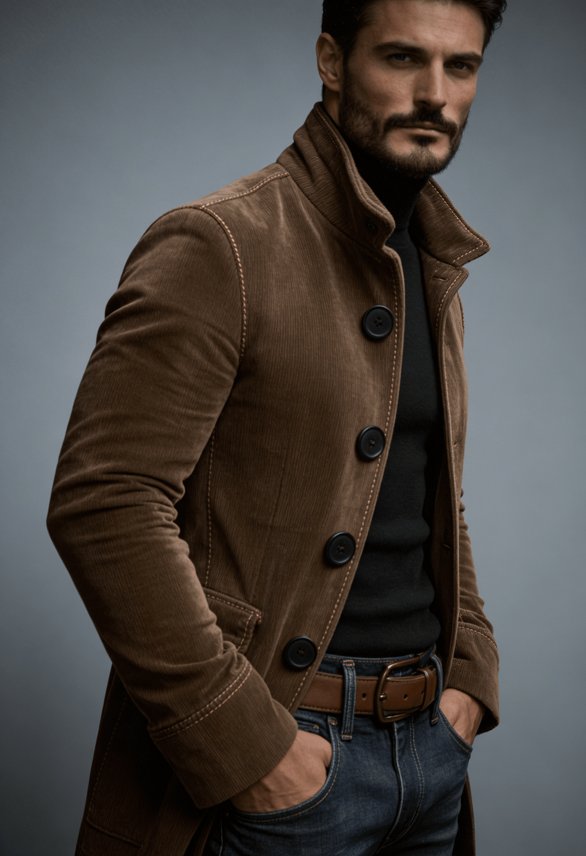 Men Jacket | Stand Collar Bomber with Ribbed Corduroy Texture - Evergreen Outfits- Jackets