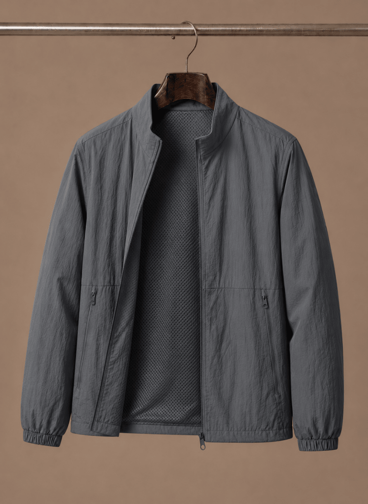 Men Jacket | Stand Collar Full-Zip with Mesh Lining - Evergreen Outfits- Jackets