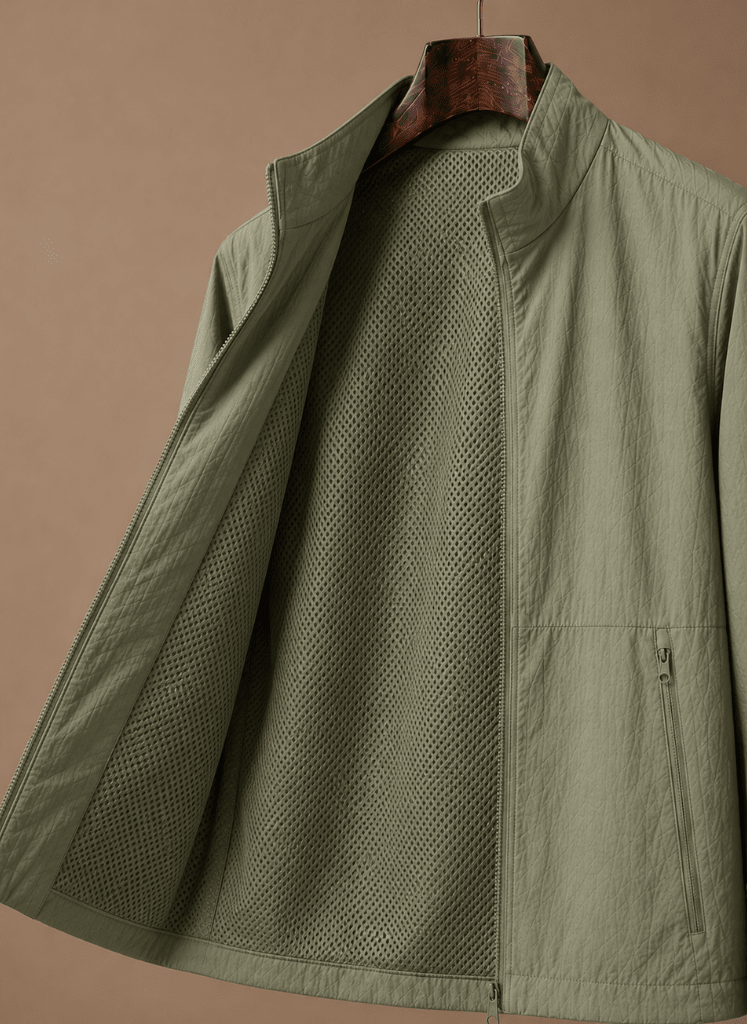 Men Jacket | Stand Collar Full-Zip with Mesh Lining - Evergreen Outfits- Jackets